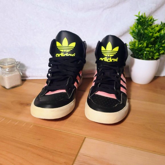 RARE Adidas Exataball Sneakers- Black, pink, yellow, and white, size 8 (womens) - Picture 3 of 5